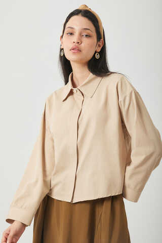 Oversized Short Shirt Camel - 8