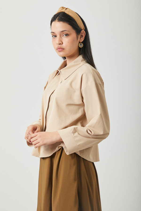 Oversized Short Shirt Camel - 10