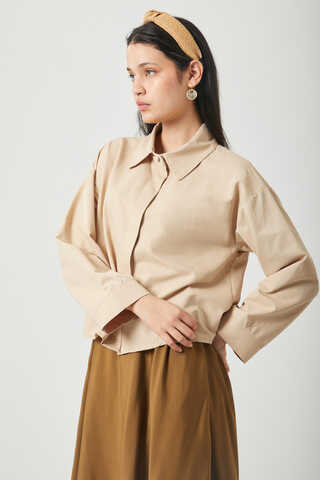 Oversized Short Shirt Camel - 11