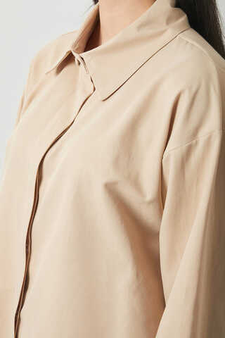 Oversized Short Shirt Camel - 13