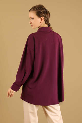 Oversize Gömlek Bordo - 6