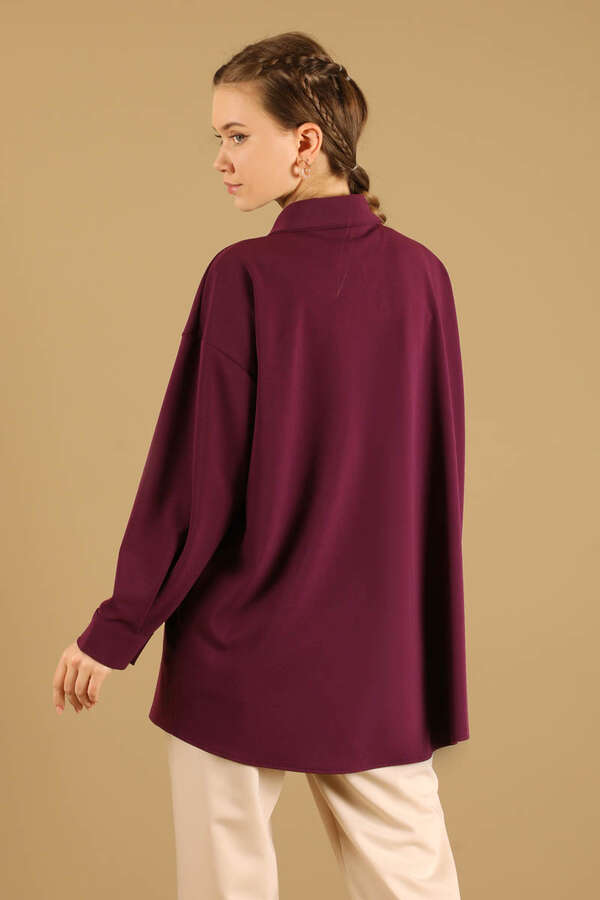 Oversize Gömlek Bordo - 6