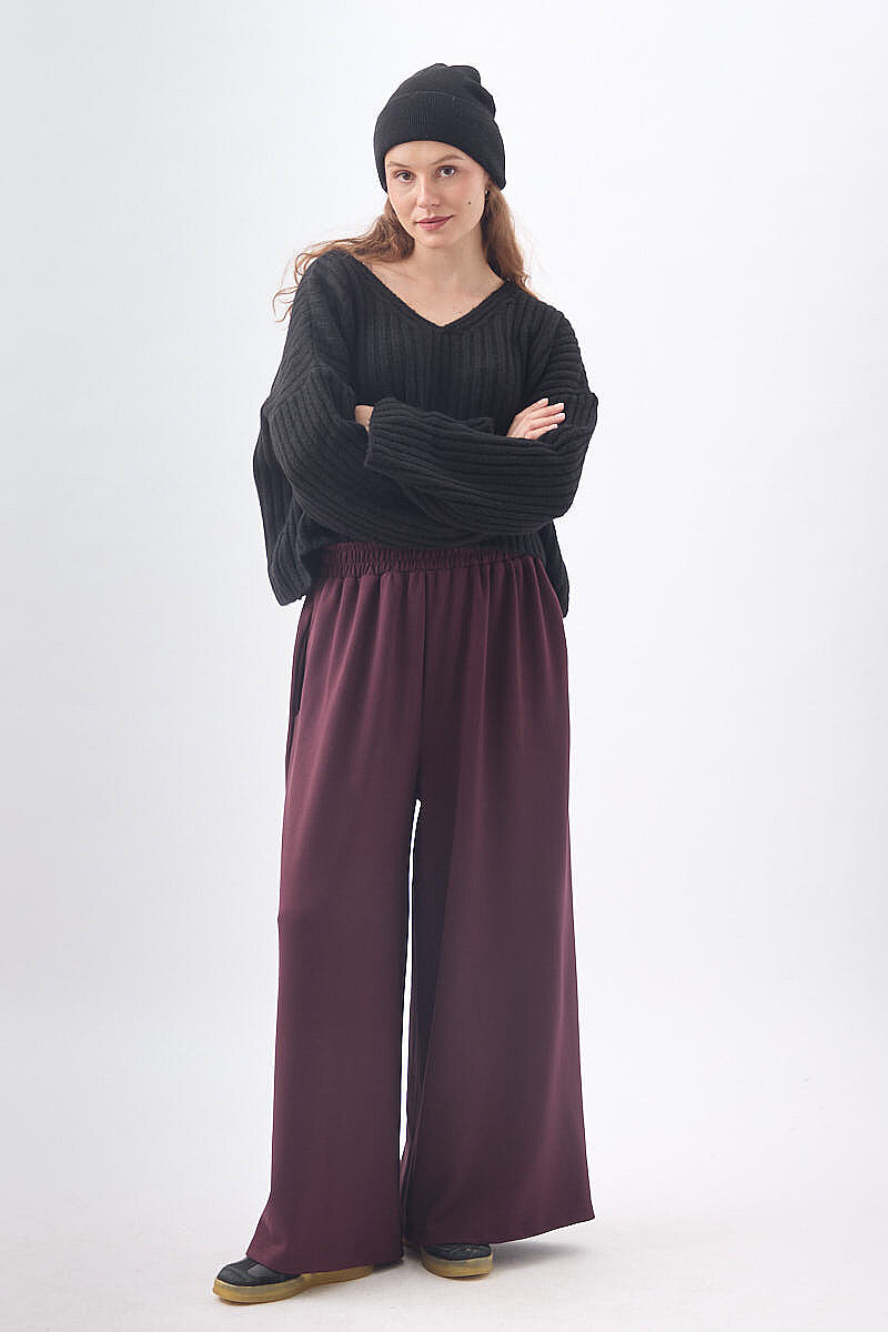 Modal Geniş Pantolon Bordo - 2