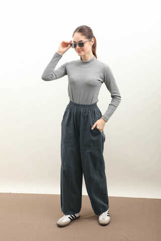 Paçası Lastikli Bol Pantolon Antrasit - 1