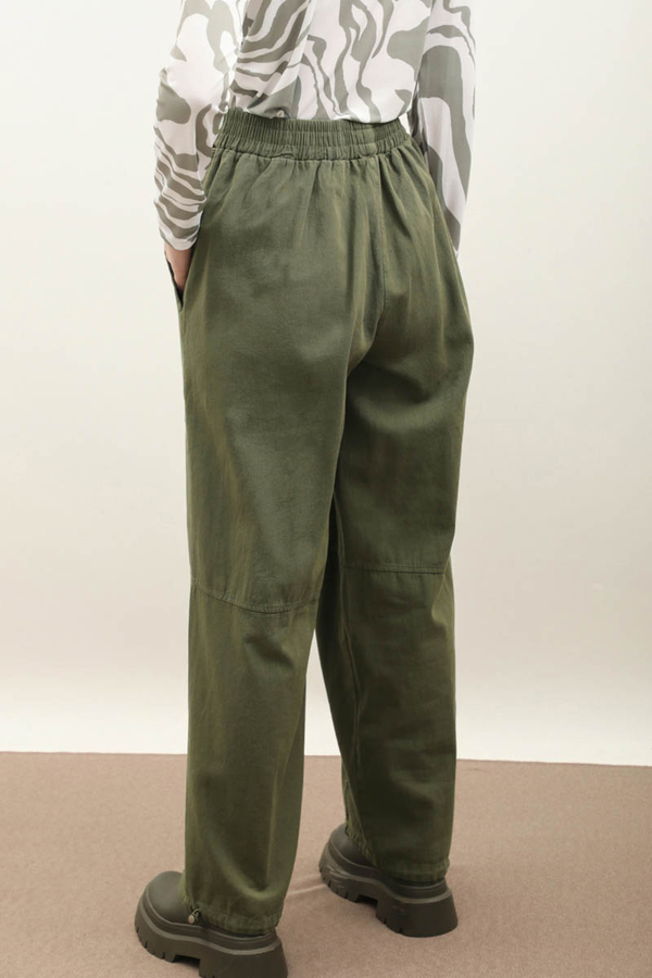 Paçası Lastikli Bol Pantolon Haki - 7