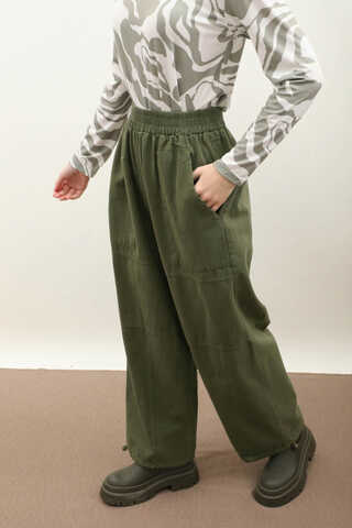 Paçası Lastikli Bol Pantolon Haki - 1