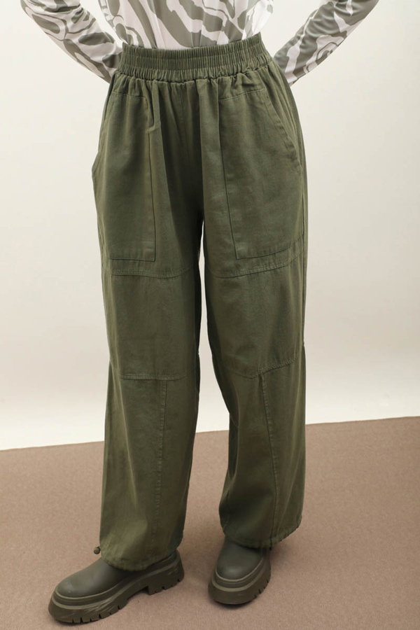 Paçası Lastikli Bol Pantolon Haki - 3
