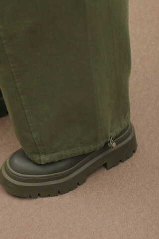 Paçası Lastikli Bol Pantolon Haki - 5