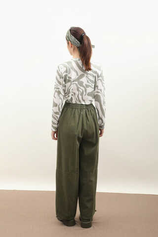 Paçası Lastikli Bol Pantolon Haki - 6