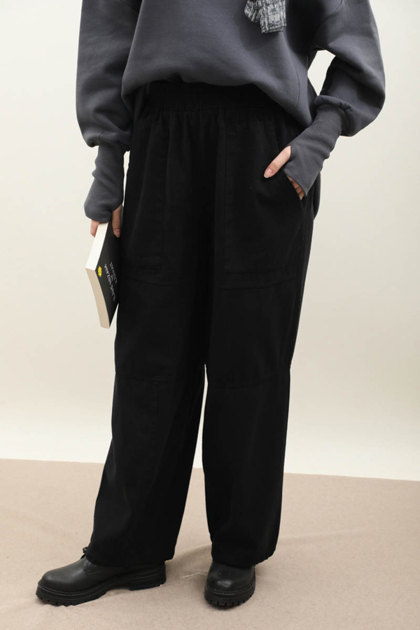 Paçası Lastikli Bol Pantolon Siyah - 3