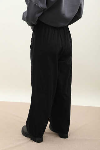 Paçası Lastikli Bol Pantolon Siyah - 2