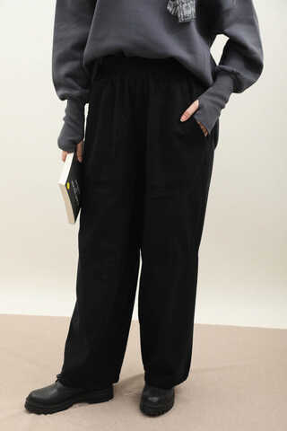 Paçası Lastikli Bol Pantolon Siyah - 3