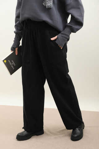 Paçası Lastikli Bol Pantolon Siyah - 1
