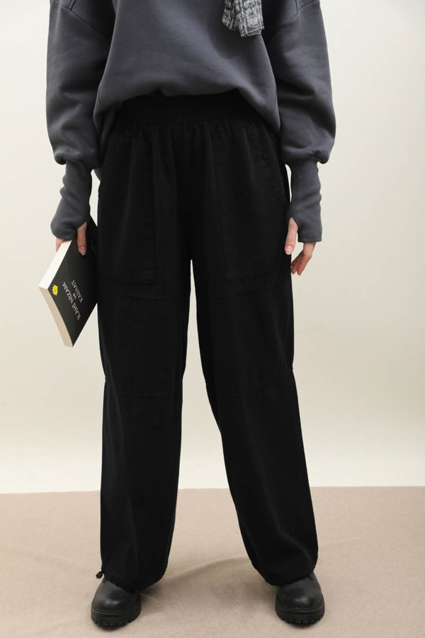 Paçası Lastikli Bol Pantolon Siyah - 4