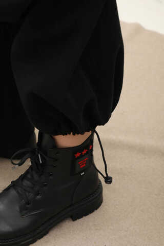 Paçası Lastikli Bol Pantolon Siyah - 5