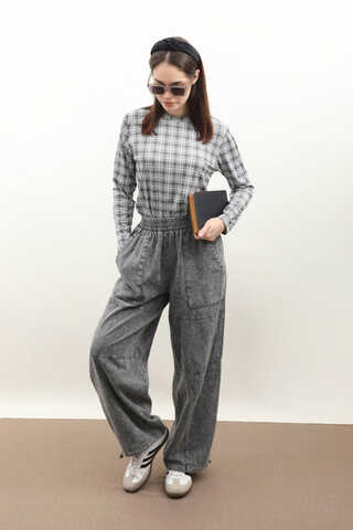 Paçası Lastikli Bol Pantolon Yıkamalı Antrasit - 1