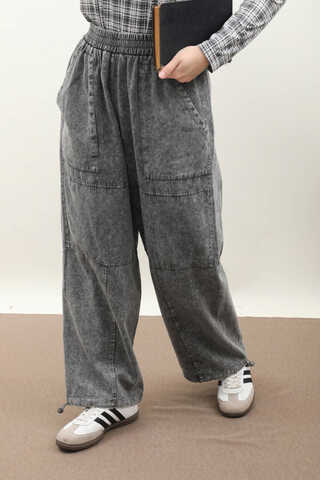 Paçası Lastikli Bol Pantolon Yıkamalı Antrasit - 2