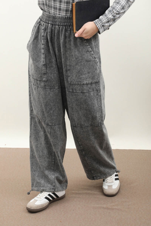 Paçası Lastikli Bol Pantolon Yıkamalı Antrasit - 2