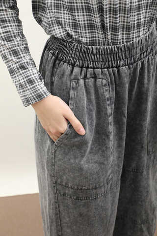 Paçası Lastikli Bol Pantolon Yıkamalı Antrasit - 4