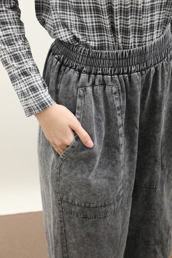 Paçası Lastikli Bol Pantolon Yıkamalı Antrasit - 4