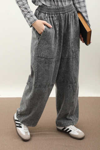 Paçası Lastikli Bol Pantolon Yıkamalı Antrasit - 3