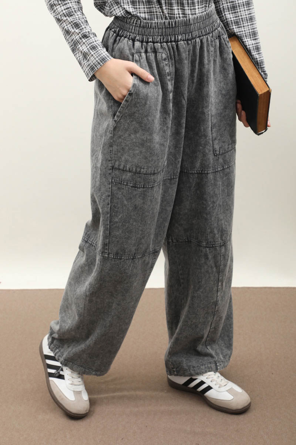 Paçası Lastikli Bol Pantolon Yıkamalı Antrasit - 3