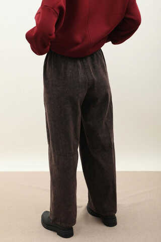 Paçası Lastikli Bol Pantolon Yıkamalı Kahverengi - 4