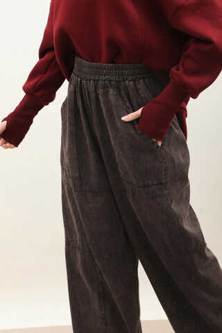 Paçası Lastikli Bol Pantolon Yıkamalı Kahverengi - 2