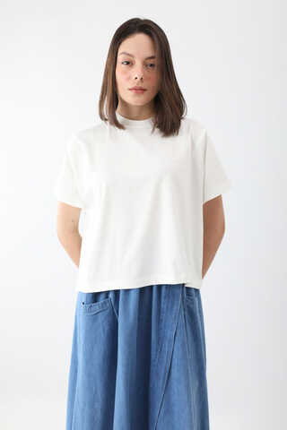 Pamuklu Kısa Kollu Tişört Beyaz - 3