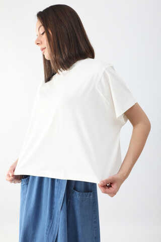 Pamuklu Kısa Kollu Tişört Beyaz - 7