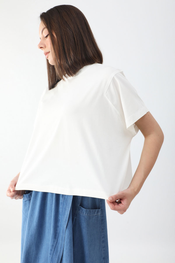 Pamuklu Kısa Kollu Tişört Beyaz - 7