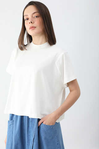 Pamuklu Kısa Kollu Tişört Beyaz - 4