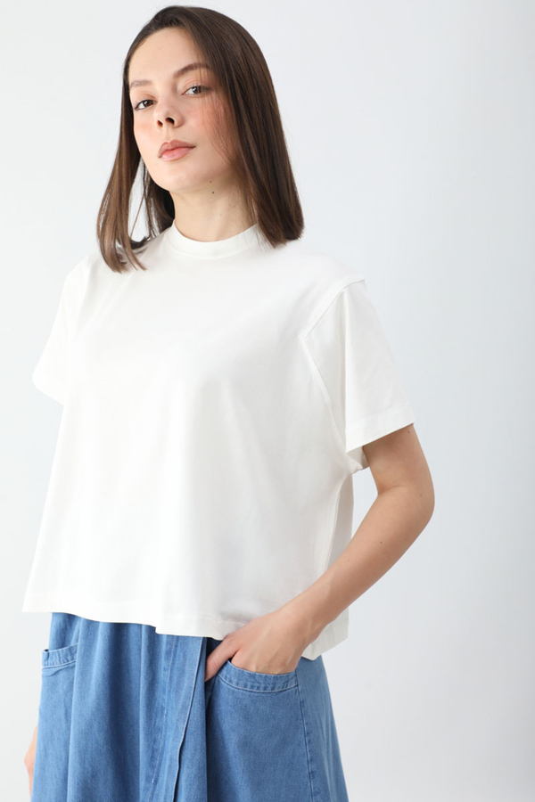 Pamuklu Kısa Kollu Tişört Beyaz - 4