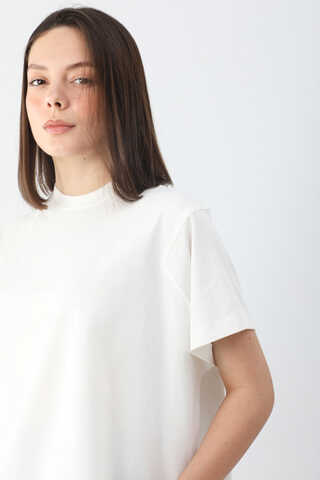 Pamuklu Kısa Kollu Tişört Beyaz - 5