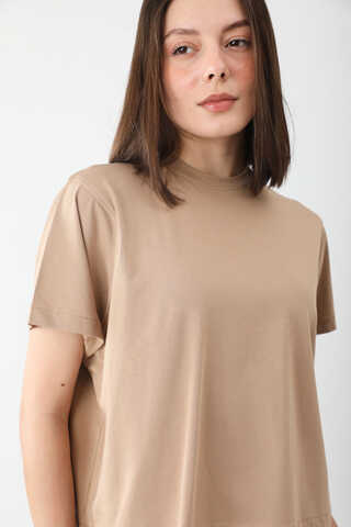 Pamuklu Kısa Kollu Tişört Camel - 1