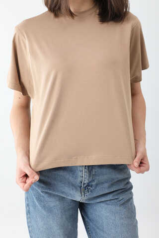 Pamuklu Kısa Kollu Tişört Camel - 6