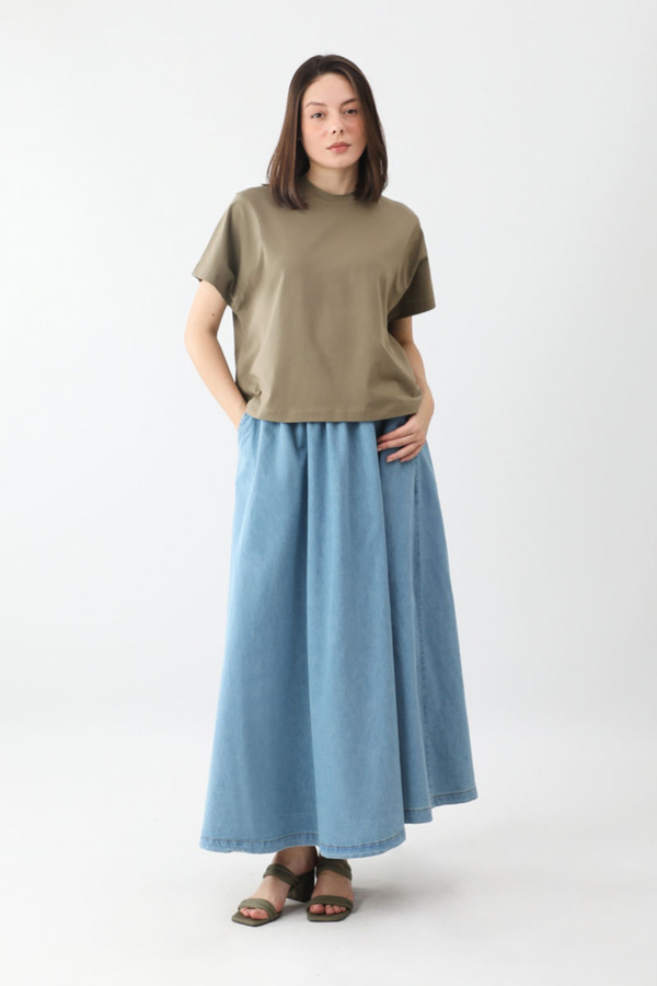 Pamuklu Kısa Kollu Tişört Haki