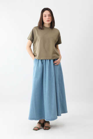 Pamuklu Kısa Kollu Tişört Haki - 1