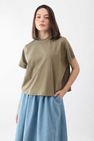 Pamuklu Kısa Kollu Tişört Haki - 3