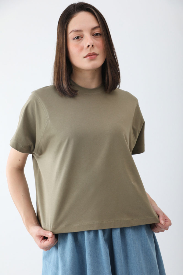 Pamuklu Kısa Kollu Tişört Haki - 4