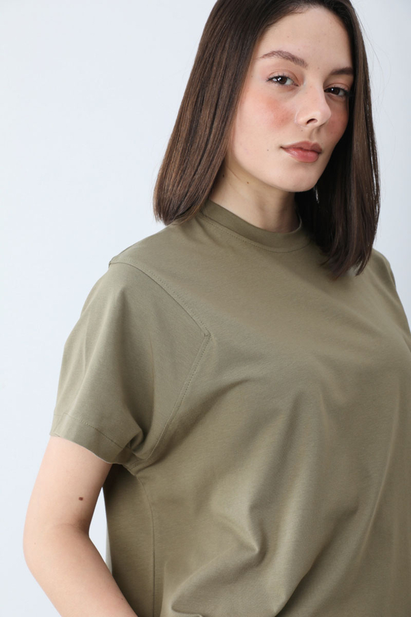 Pamuklu Kısa Kollu Tişört Haki - 6
