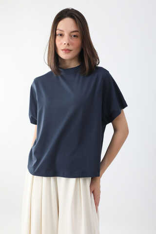 Pamuklu Kısa Kollu Tişört Lacivert - 1