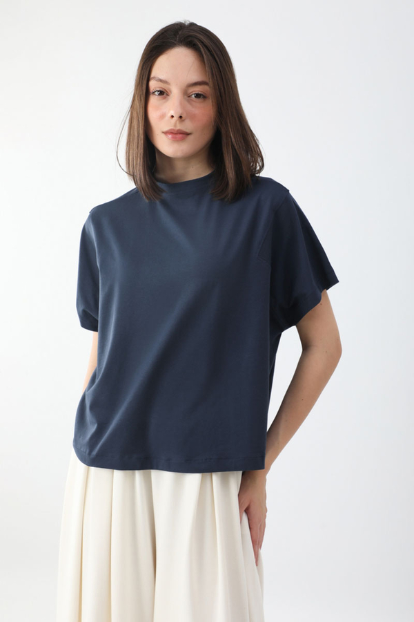 Pamuklu Kısa Kollu Tişört Lacivert - 1