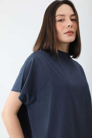 Pamuklu Kısa Kollu Tişört Lacivert - 7