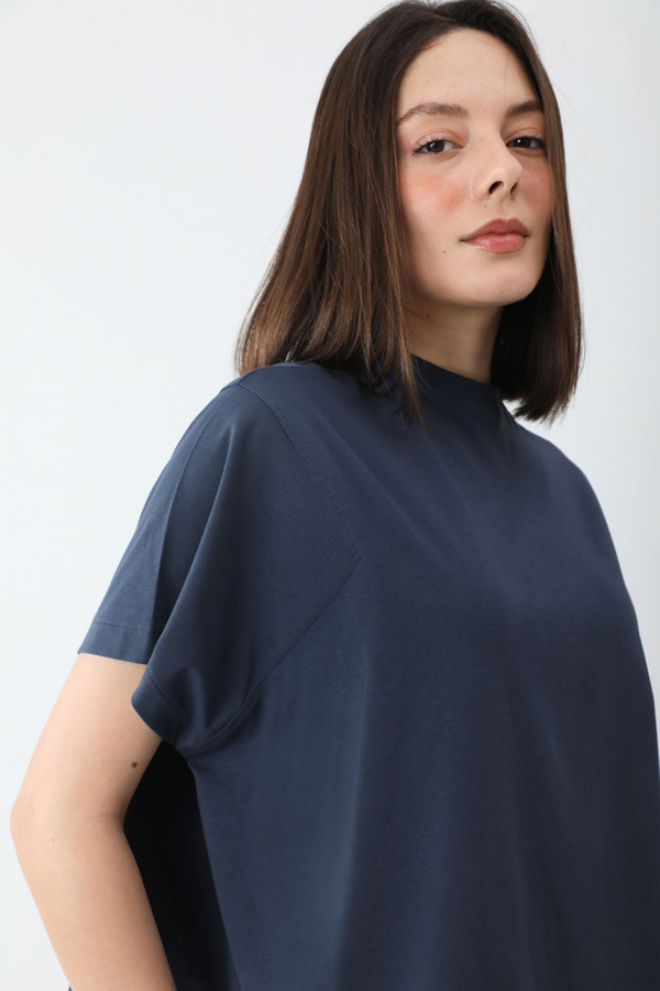 Pamuklu Kısa Kollu Tişört Lacivert - 7