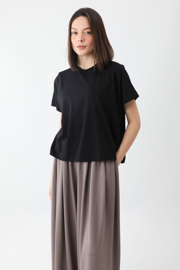 Pamuklu Kısa Kollu Tişört Siyah - 3