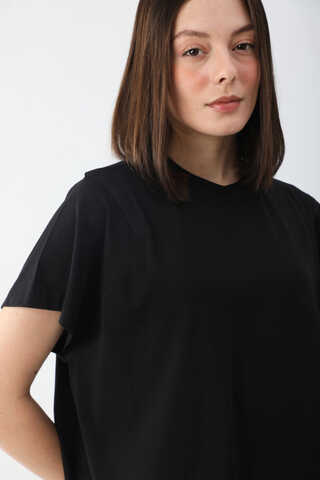 Pamuklu Kısa Kollu Tişört Siyah - 5