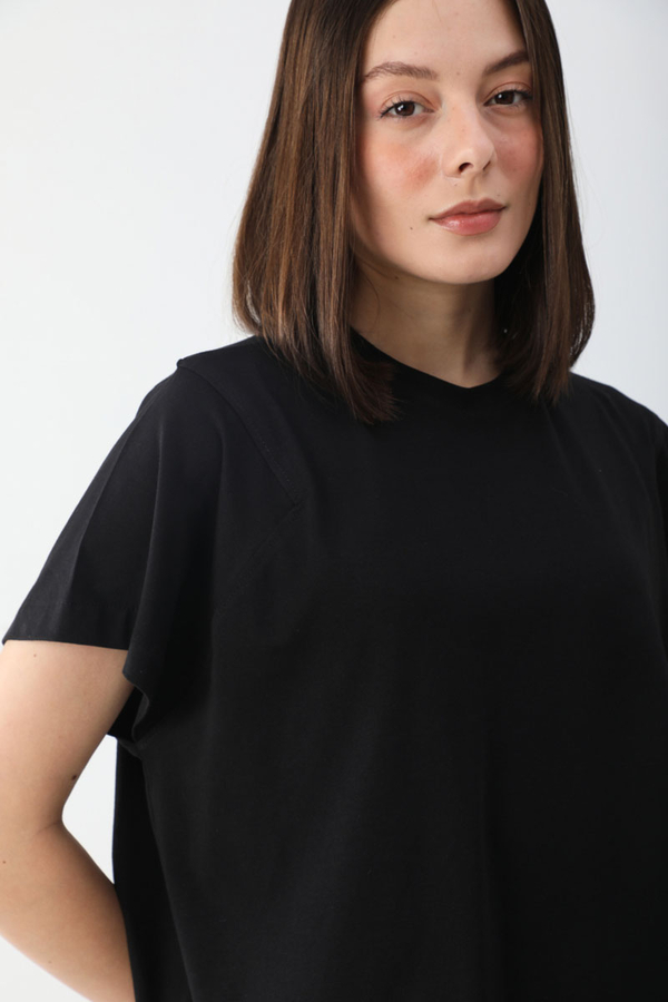 Pamuklu Kısa Kollu Tişört Siyah - 5