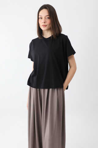 Pamuklu Kısa Kollu Tişört Siyah - 3