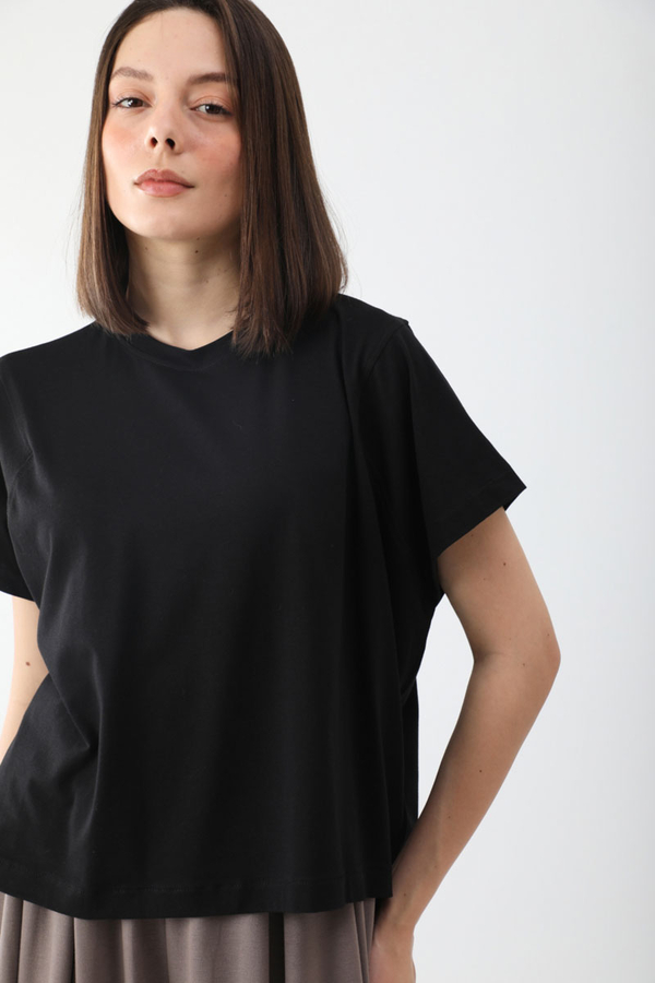 Pamuklu Kısa Kollu Tişört Siyah - 4